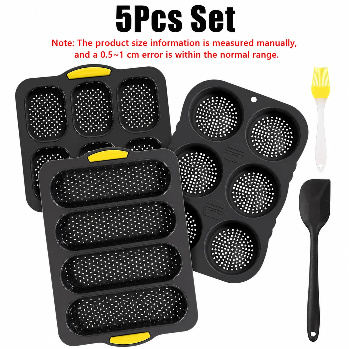 Uwhise 5-Pc Silicone Baking Mold Set – Bun, Baguette & Loaf Pan Silicone Bakeware Set Axl 5Pcs Set