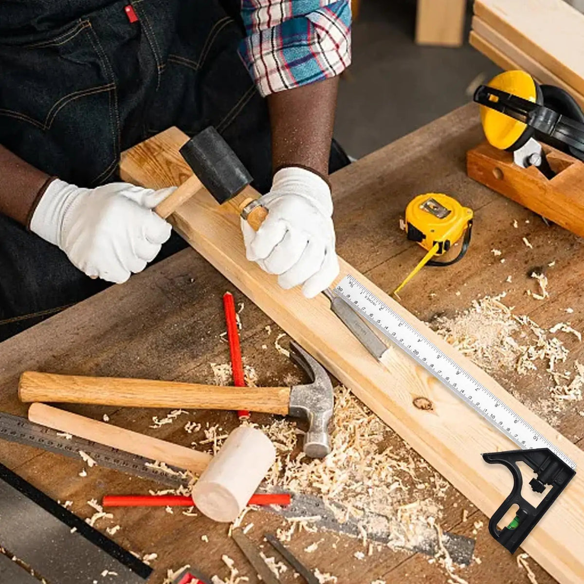 Stainless Steel Combination Square – 45° & 90° Woodworking Ruler Combination Square Ruler Axl
