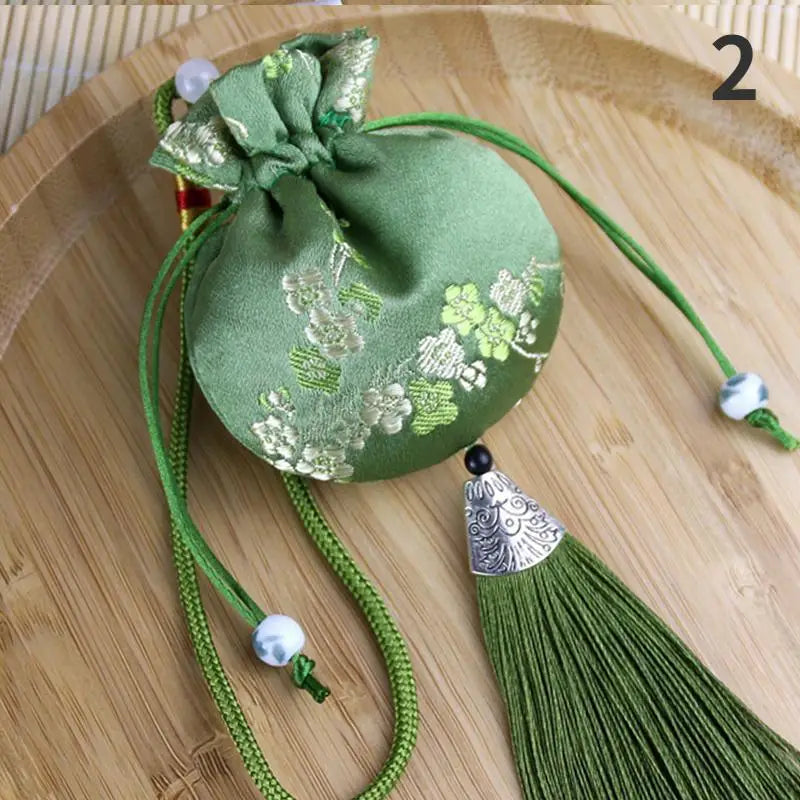 Vintage Brocade Sachet Bag – Hanfu Tassel Car Hang & Storage Decorative Sachet Pouch Axl green
