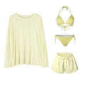 4-Piece Women's Lace-Up Bikini Set with Mesh Beach Cover-Up Women's Swimwear Set Axl Yellow One Size