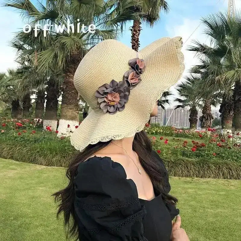 Women's Woven Floral Sun Hat – Breathable Beach Hat Woven Sun Hat Axl Beige