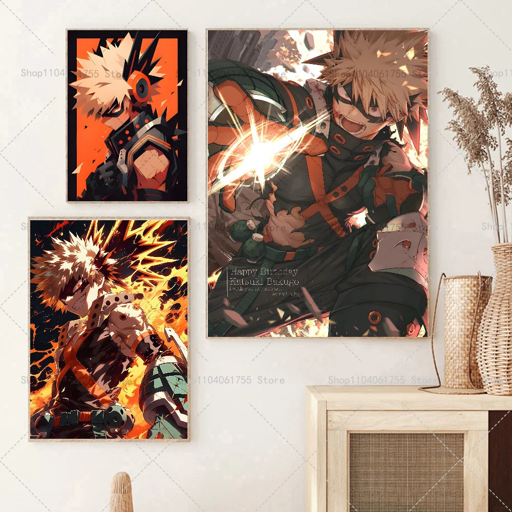 My Hero Academia Bakugo Anime Wall Poster Self-Adhesive Sticker Anime Wall Poster Axl