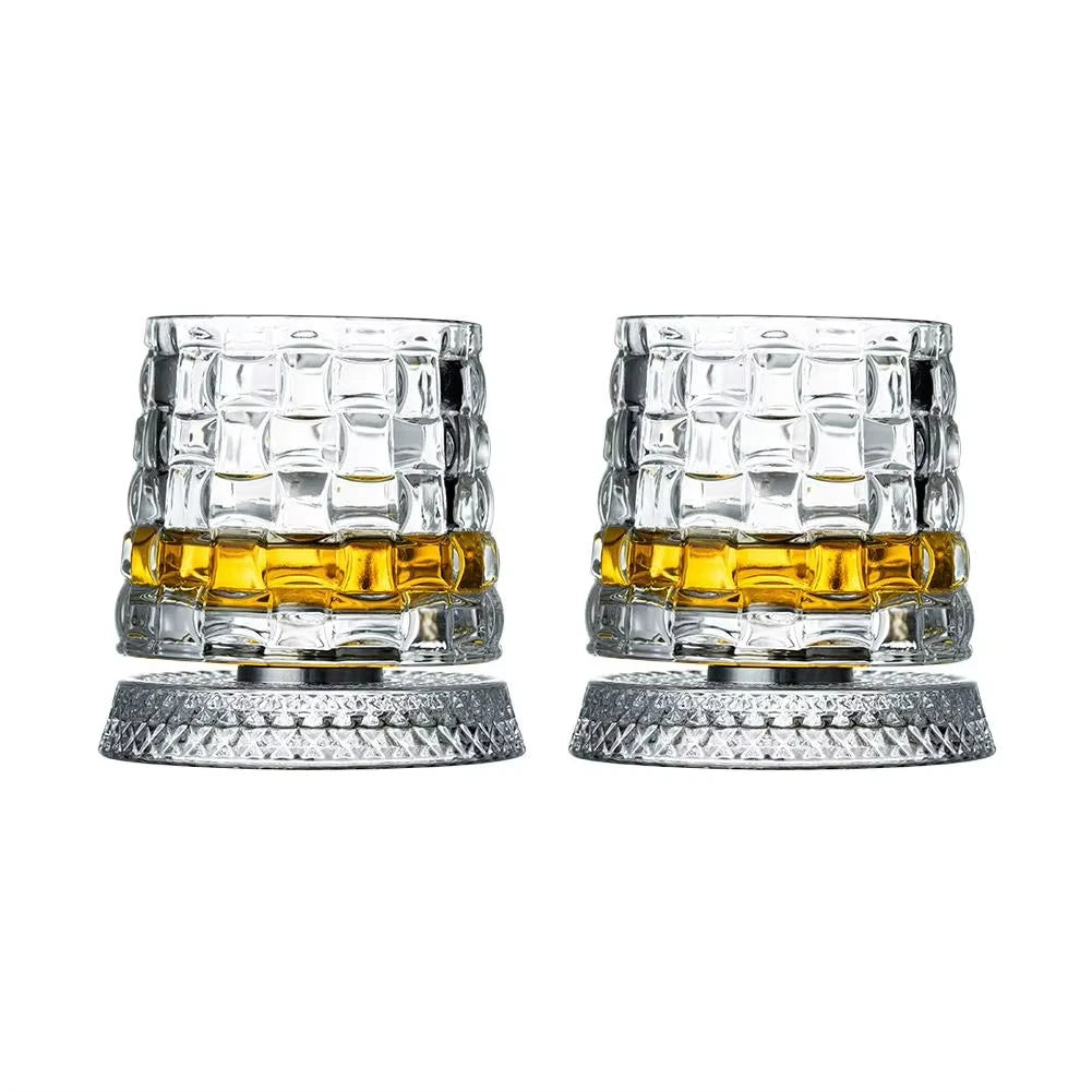 KEMORELA 2-Pack Rotating Whiskey Glasses | 360° Crystal Set Whiskey Glass Set Axl 2PCS D 301ml