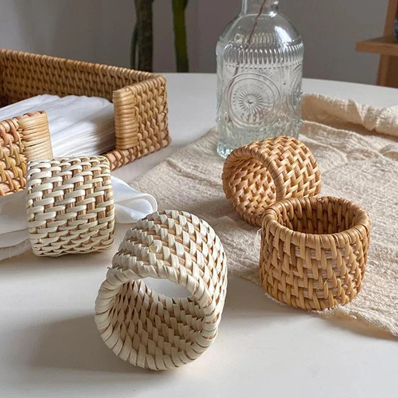 Handmade Rattan Napkin Rings | Rustic Woven Table Decor Rattan Napkin Rings Axl