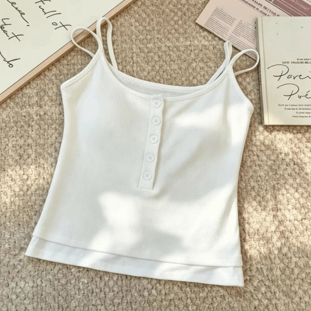 Color Block Crop Camisole – Square Neck Sleeveless Tank Top Crop Camisole Top Axl White One Size
