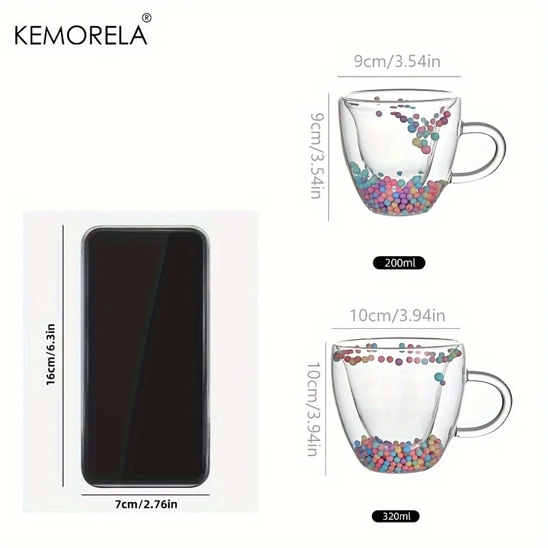 KEMORELA Double Wall Glass Coffee Mug – Colored Balls & Handle Glass Coffee Mug Axl