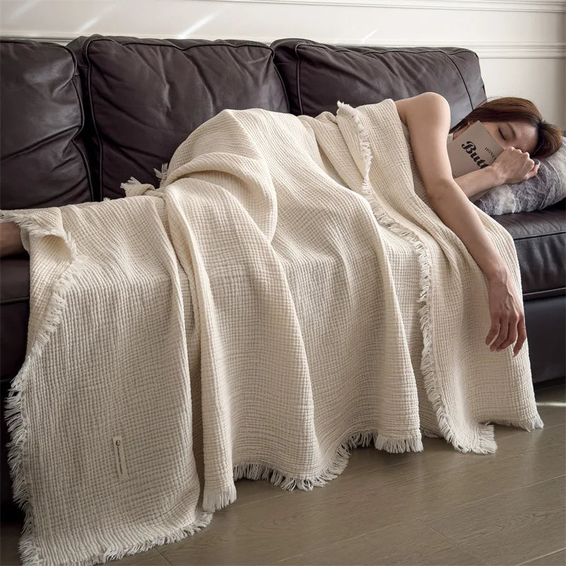 4-Layer Muslin Cotton Throw Blanket – Breathable & Lightweight Cotton Throw Blanket Axl