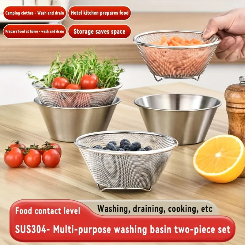 KEMORELA 2-in-1 Stainless Steel Strainer & Washing Bowl Kitchen Strainer Bowl Axl