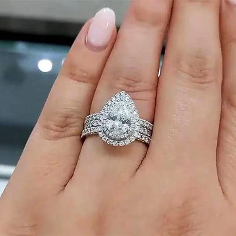 Huitan Pear CZ Bridal Ring Set – Silver-Tone Women's Jewelry Bridal Ring Set Axl