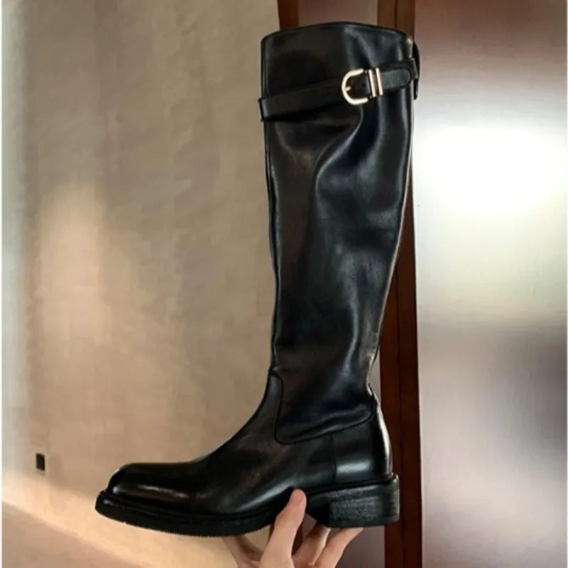 Women's Gothic Knee-High Knight Boots – Punk Buckle Platform Knee-High Boots Axl