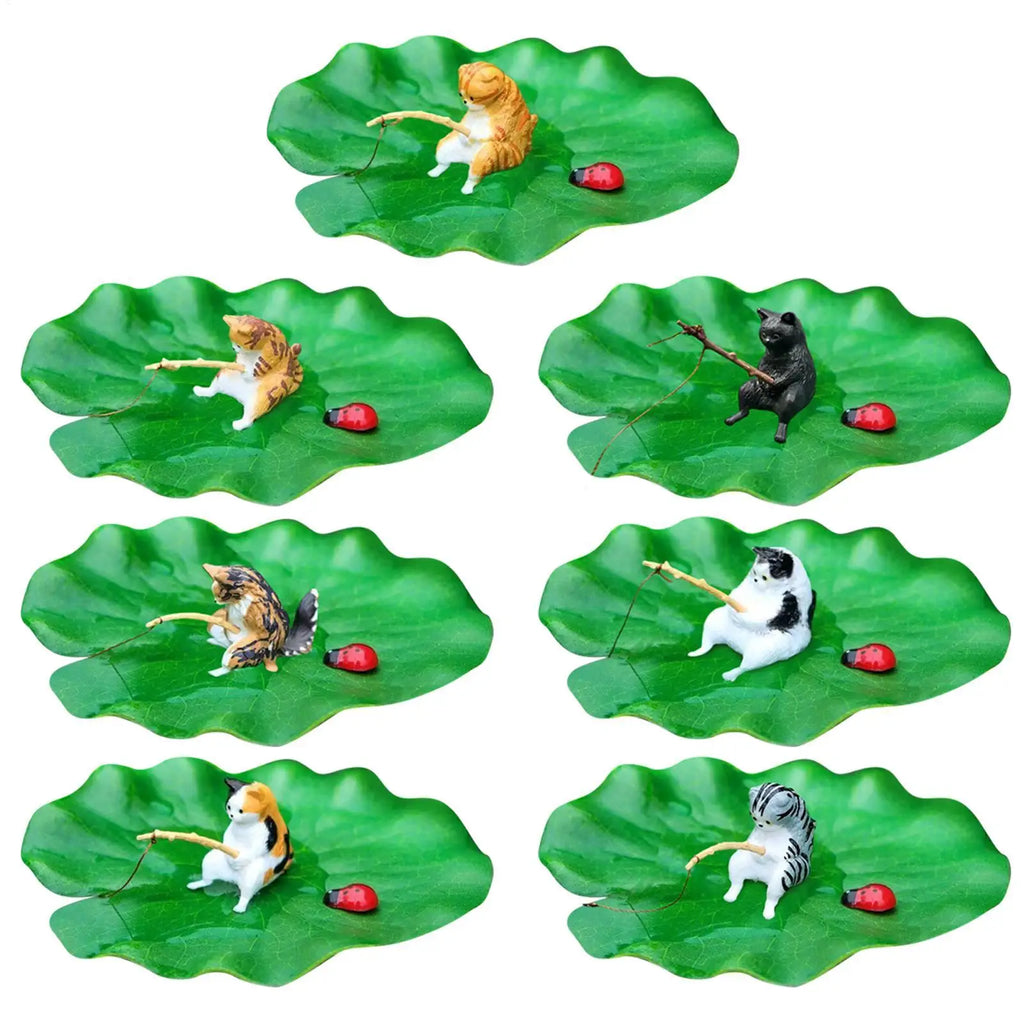 Floating Cat Fishing Lily Pad Resin Fish Tank Ornament Aquarium Ornament Axl