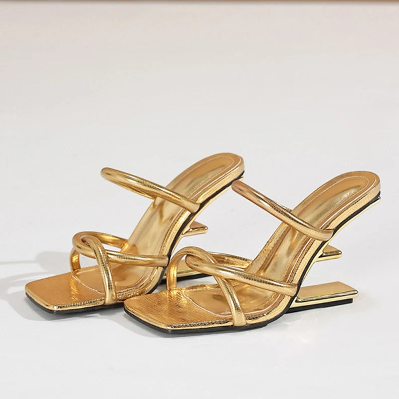 Women's Gold Wedge Gladiator Sandals – Metal Fretwork High Heels Wedge Gladiator Sandals Axl