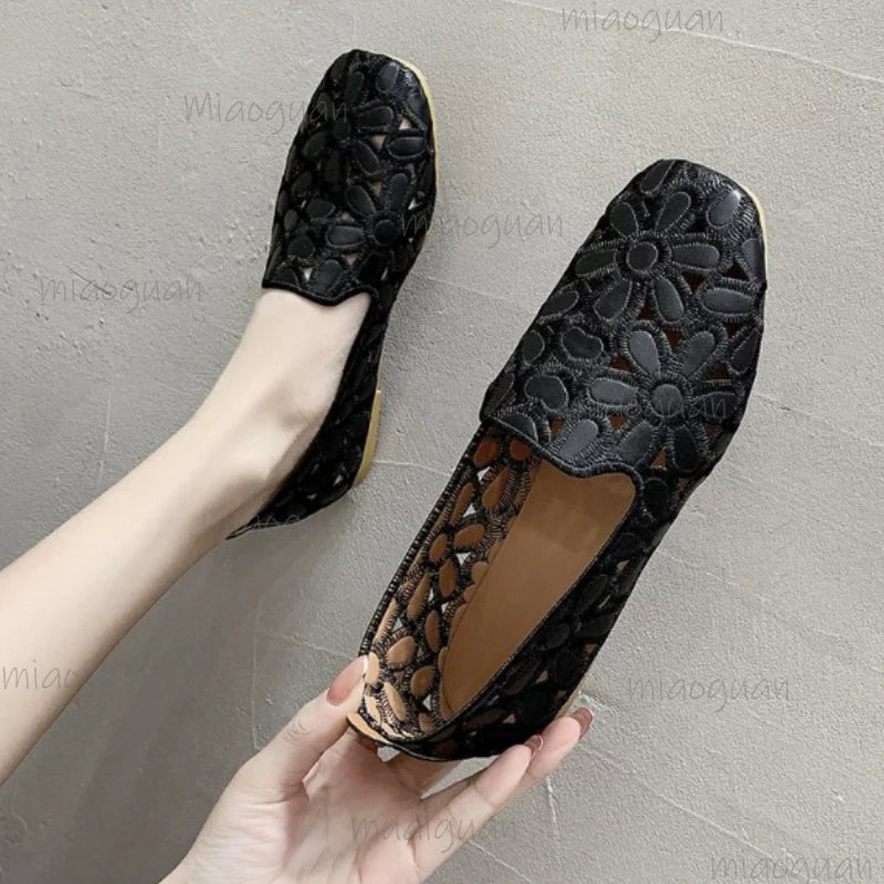 Women's Floral Mesh Slip-On Loafers | Breathable Summer Flats Slip-On Loafers Axl