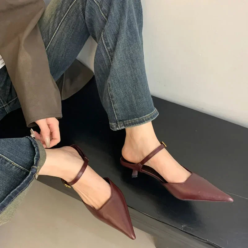 Women's Pointed Toe Mule Pumps – Low Heel Slingback Party Shoes Mule Pump Heels Axl