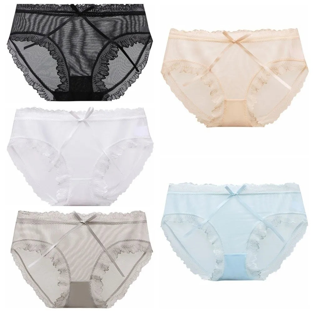 Women's Low-Rise Lace Seamless Briefs – Ice Silk Mesh Panties Seamless Lace Briefs Axl