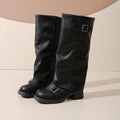 Women's Knee High Boots – Thick Square Heel & Belt Buckle Knee High Boots Axl black 38