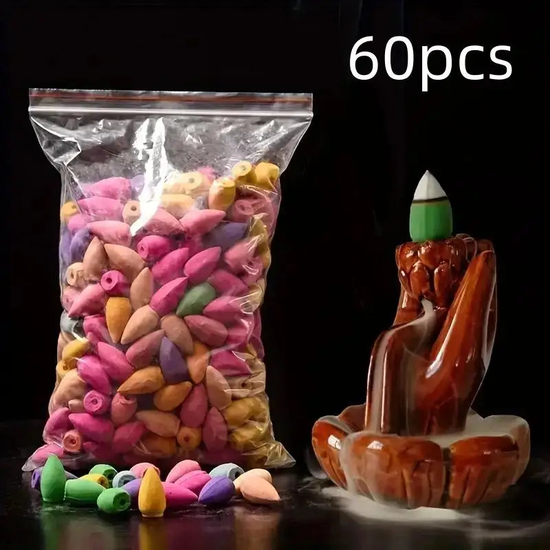 60-Pack Natural Incense Cones – Sandalwood & Floral Scents Incense Cones Axl 60pcs 1