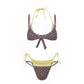 Polka Dot Halter Bikini Set – Push Up Deep V Lace-Up Swimwear Halter Bikini Set Axl Brown Yellow M