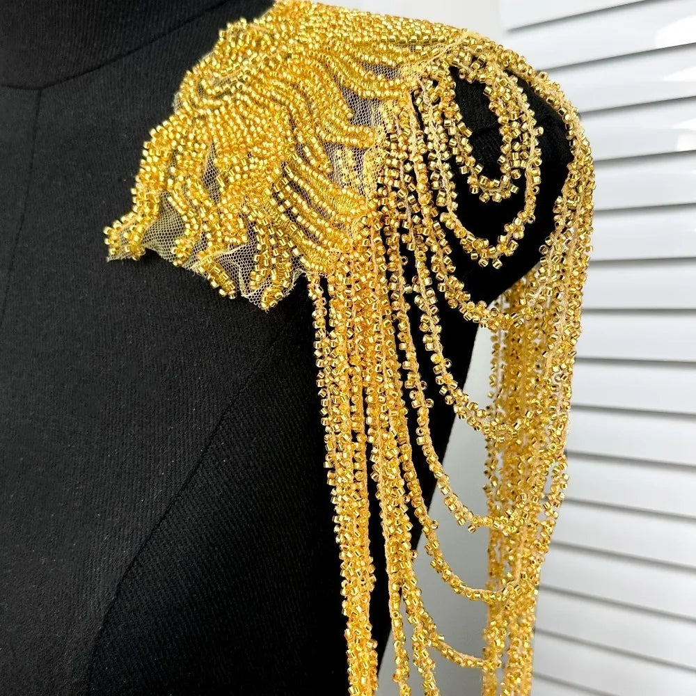 Sequin Beaded Epaulets – Cosplay Stage Costume Shoulder Wrap Costume Shoulder Epaulet Axl Gold