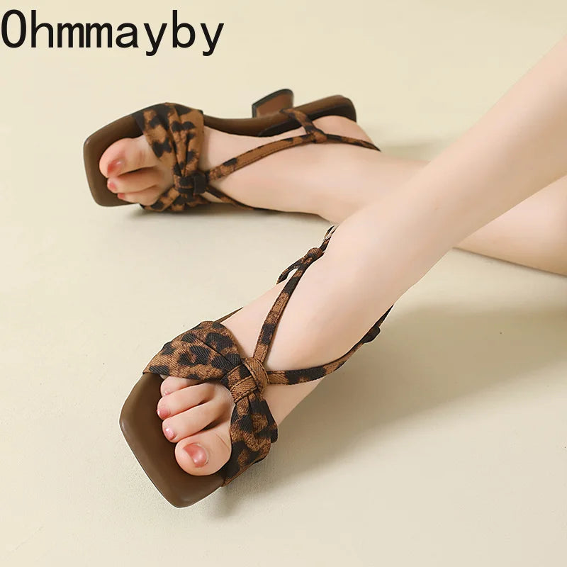 Leopard Print Women's Kitten Heel Sandals | Open Toe Party Kitten Heel Sandals Axl