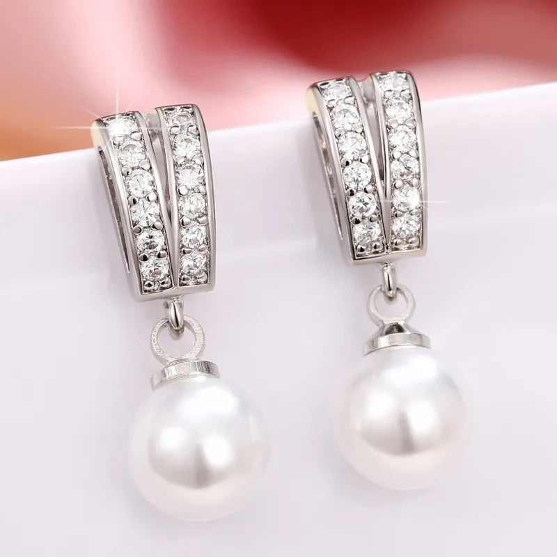 Huitan Simulated Pearl Drop Earrings – Silver Women's Jewelry Pearl Drop Earrings Axl