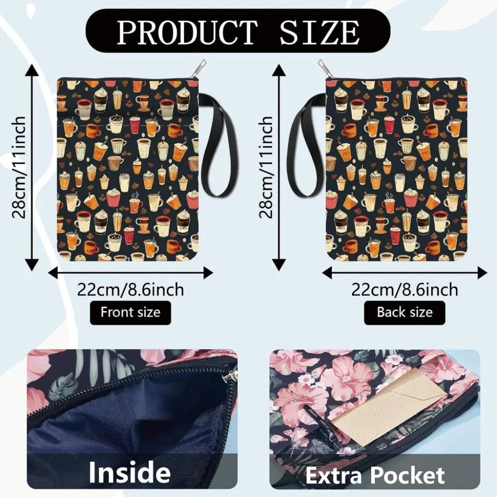 Coffee Fabric Book Sleeve – Zippered Washable Book Cover Fabric Book Sleeve Axl