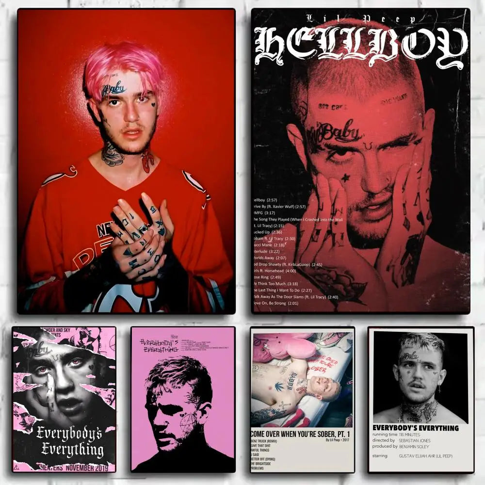 Lil Peep Self-Adhesive Wall Poster – Modern Music Art Sticker Wall Art Poster Axl