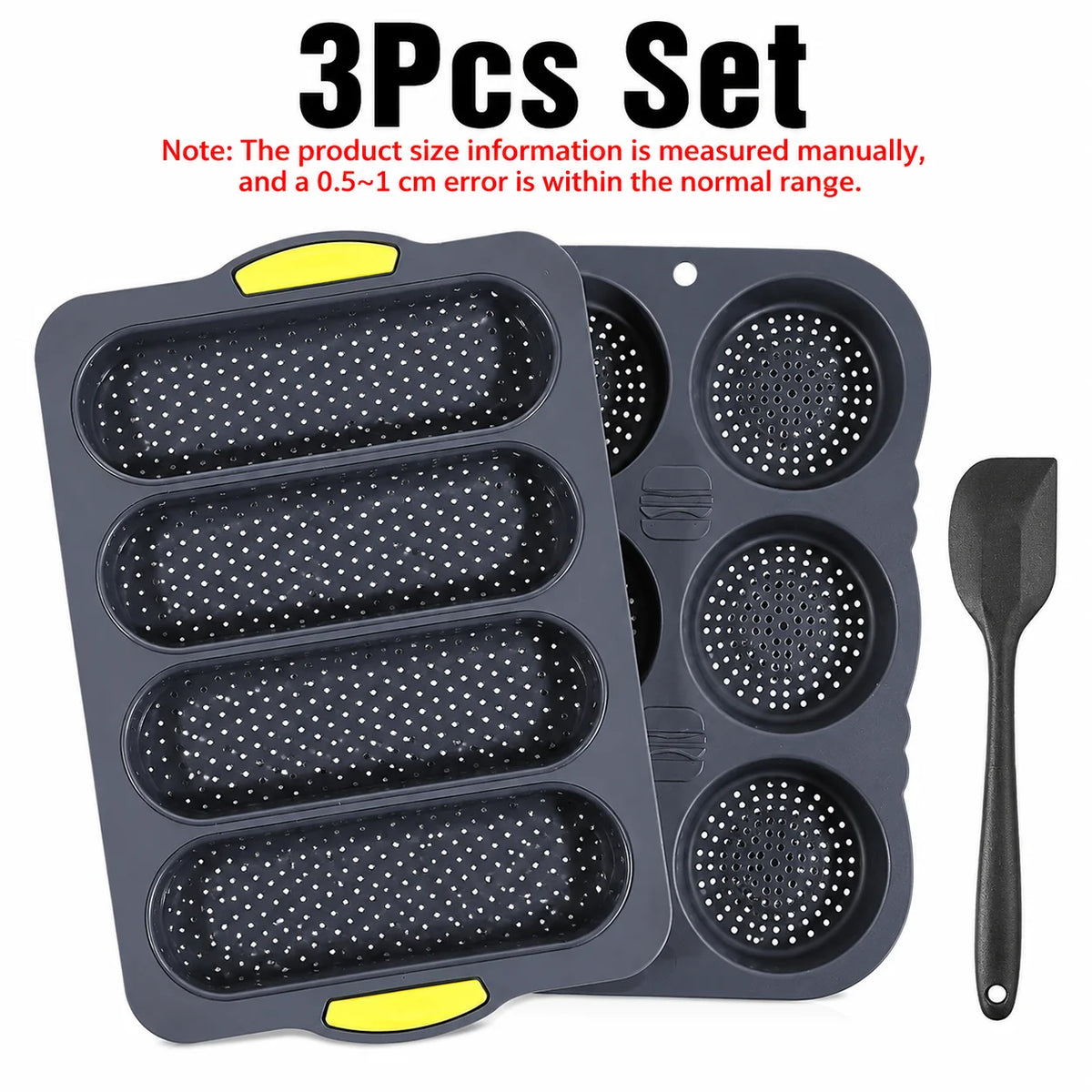 Uwhise 5-Pc Silicone Baking Mold Set – Bun, Baguette & Loaf Pan Silicone Bakeware Set Axl 3Pcs Set