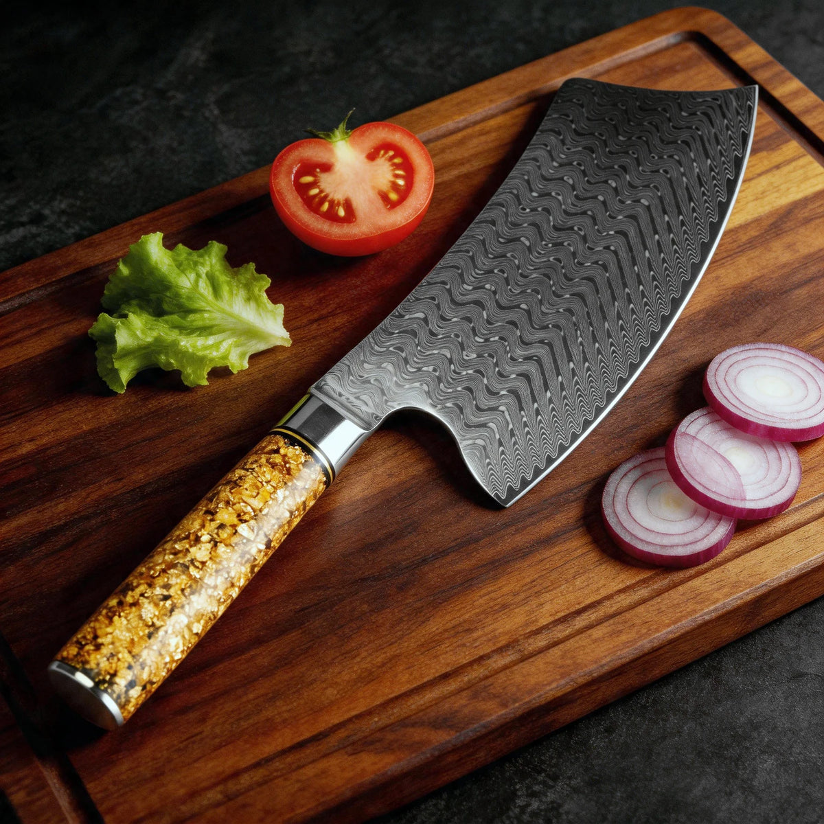 XITUO 7" Damascus Steel Cleaver Knife – Resin Handle Damascus Cleaver Knife Axl