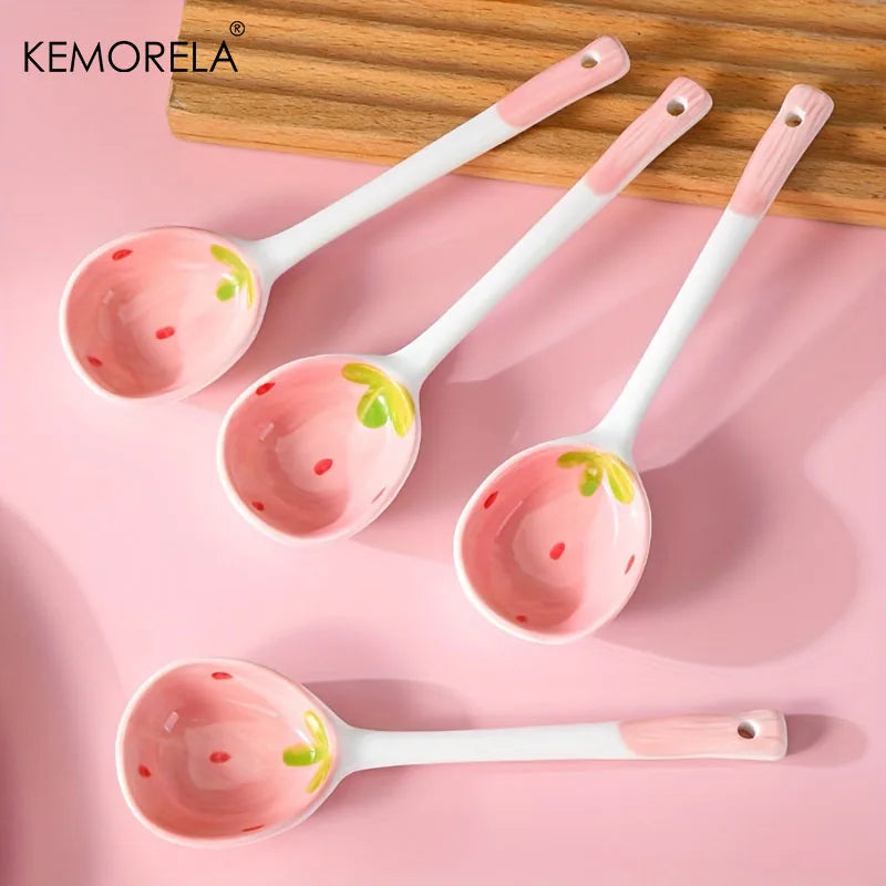 Ceramic Strawberry Spoons Set 2/4/6Pcs | KEMORELA Tableware Ceramic Spoon Set Axl
