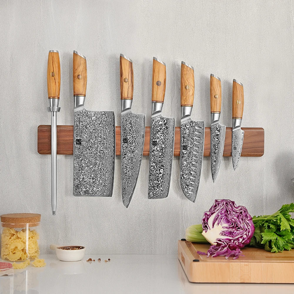 XINZUO 50cm Magnetic Knife Strip – Walnut Wood Wall Mount Magnetic Knife Strip Axl