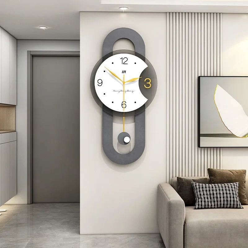 Modern Silent Pendulum Wall Clock – Minimalist Gray 57×28cm Decorative Wall Clock Axl