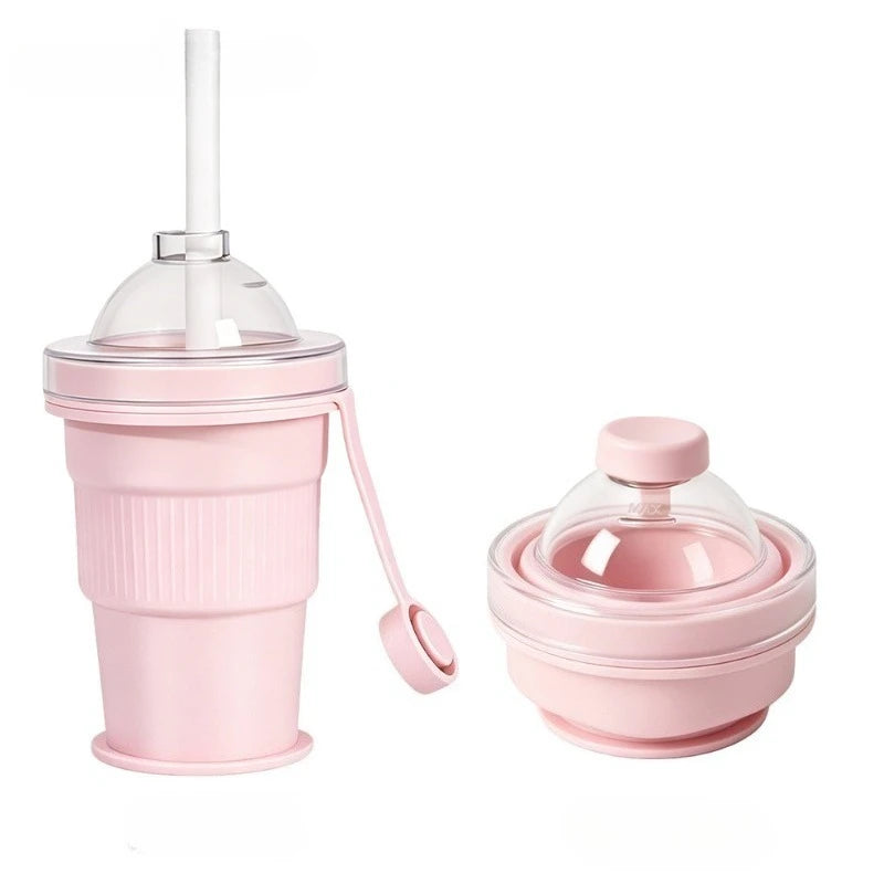KEMORELA 2-in-1 Silicone Folding Ice Cup – Portable & Stackable Silicone Ice Cup Axl Pink