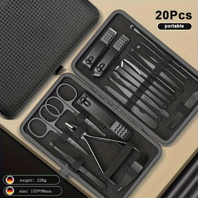 Stainless Steel Manicure & Pedicure Nail Clipper Set 8–24 Pcs Nail Grooming Kit Axl Black 20 in 1-86