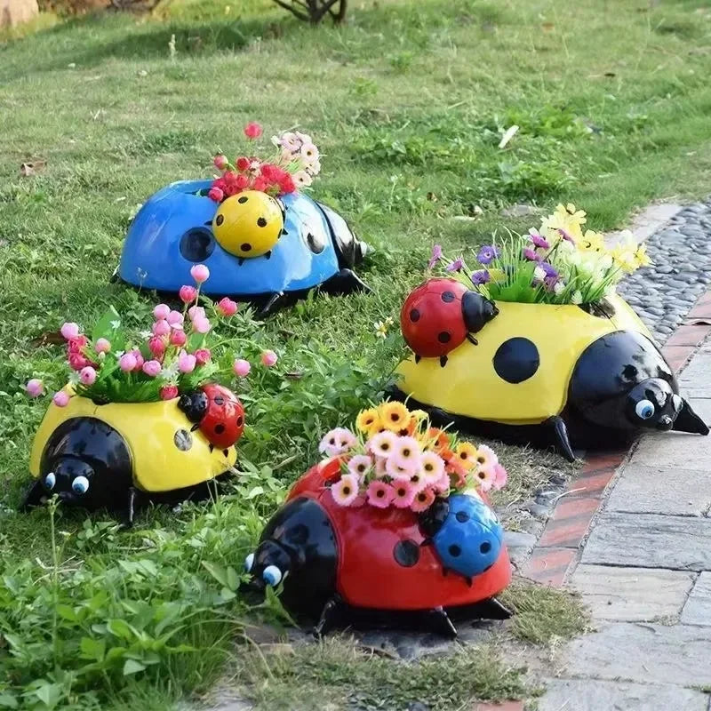 Resin Ladybug Garden Ornament – Flower Pot & Lawn Decor Garden Ornament Axl