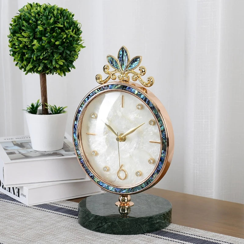 Natural Shell Luxury Round Table Clock | Marble Home Décor Luxury Table Clock Axl