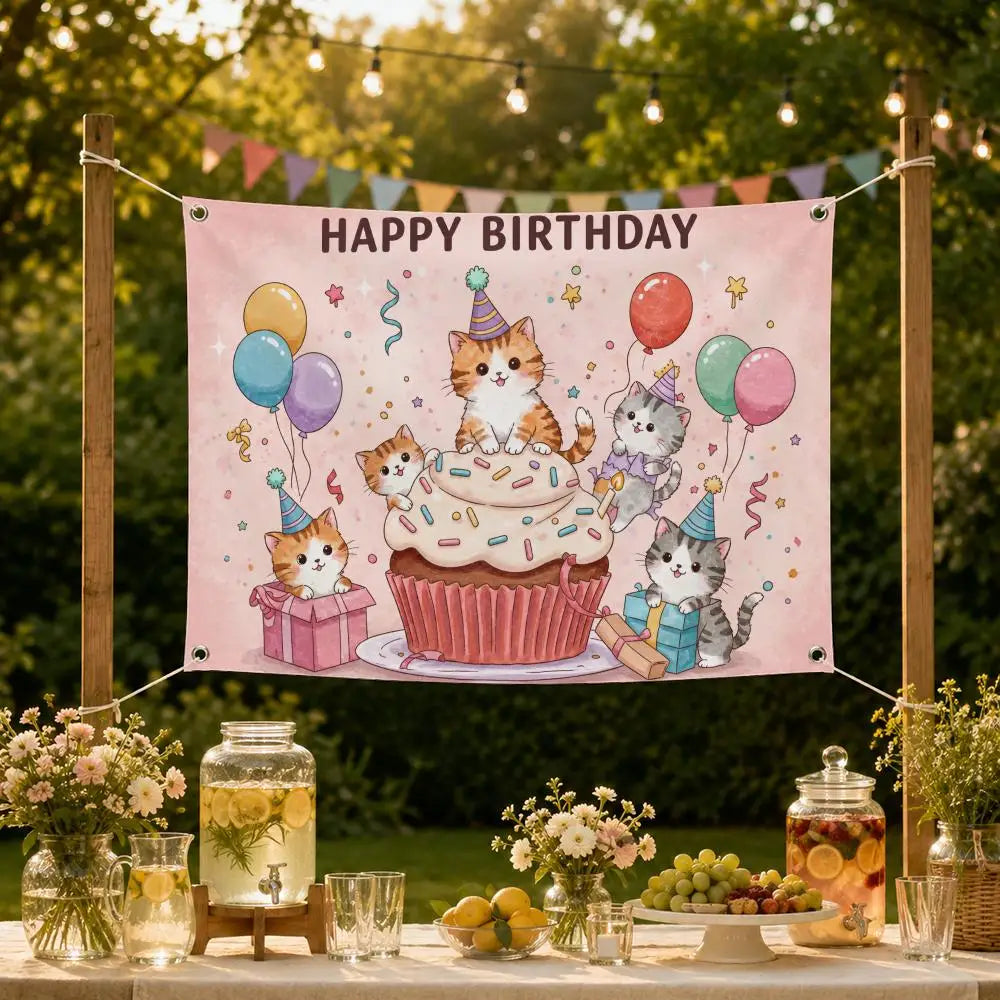 Kawaii Cat Wall Hanging Flag Banner – Room & Party Décor Wall Hanging Banner Axl