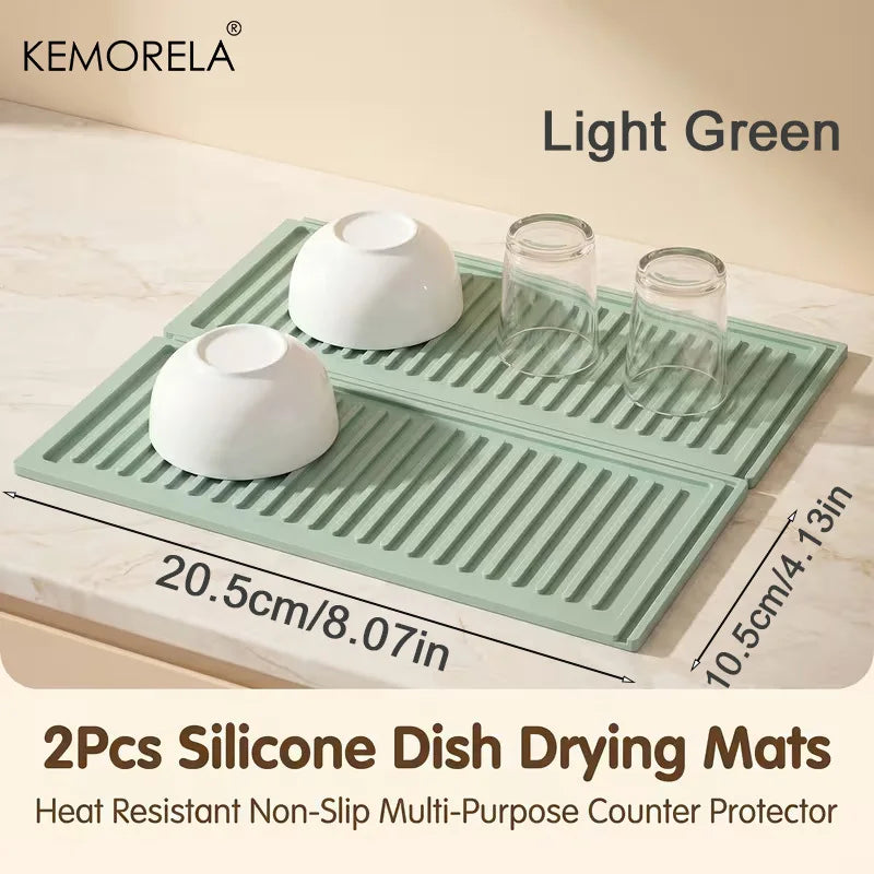 2pc Silicone Dish Drying Mats – Non-Slip & Heat Resistant Dish Drying Mat Axl 2PCS-Light Green L