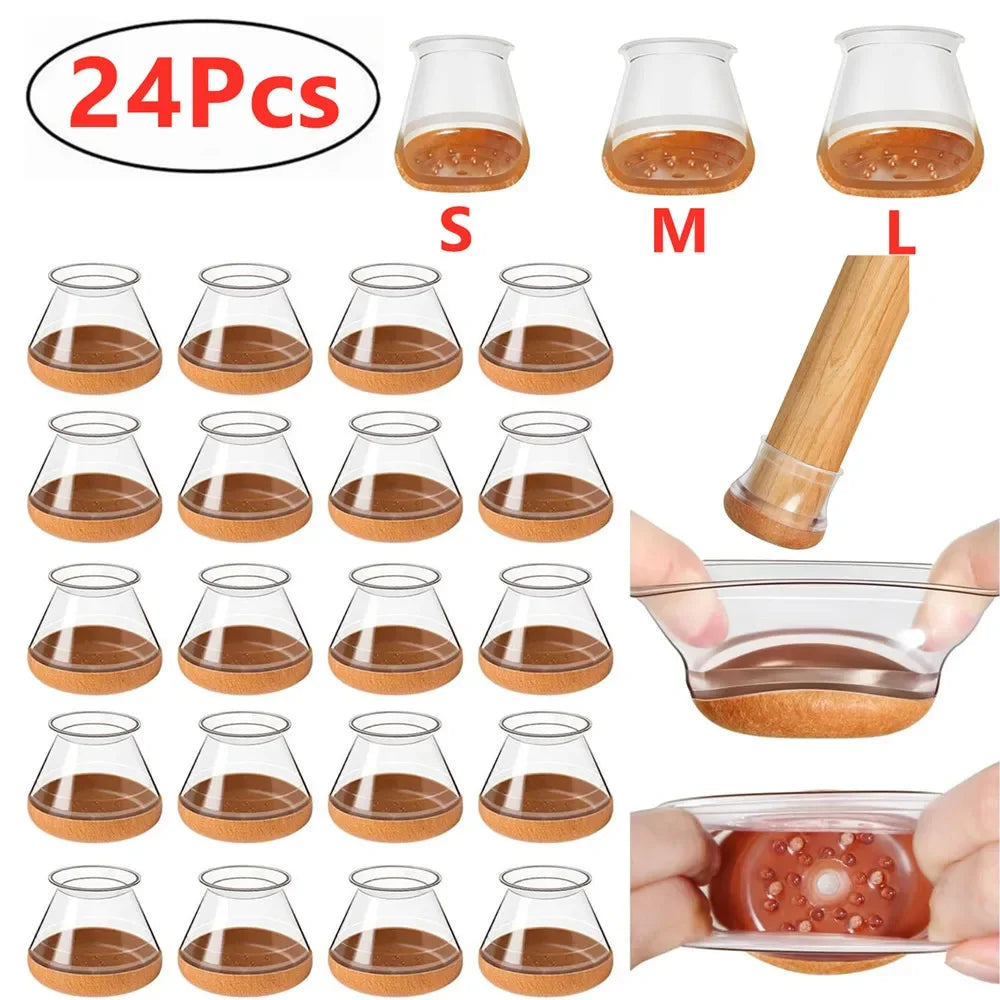 24-Pack Silicone Chair Leg Caps – Transparent Floor Protectors Furniture Leg Caps Axl