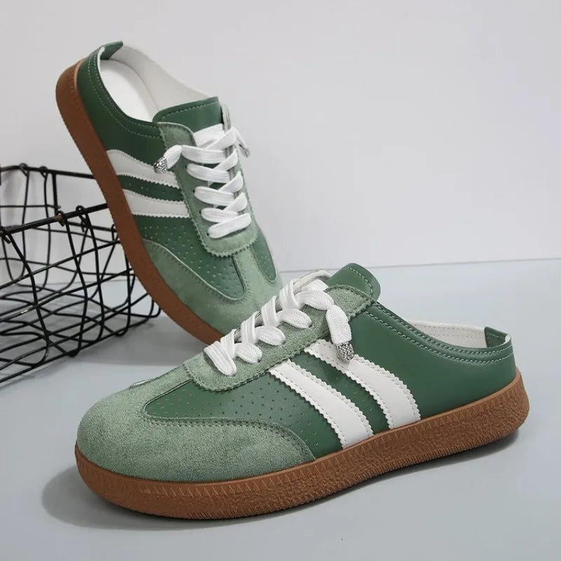 Women's Mule Sneakers – Lace-Up Breathable Flat Half Shoes Mule Sneakers Axl 37 green