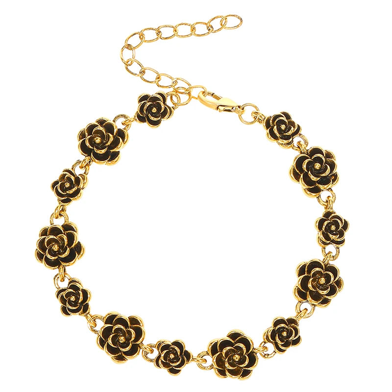Retro Vintage Rose Flower Bracelet – Women's Gold Silver Chain Charm Bracelet Axl Gold