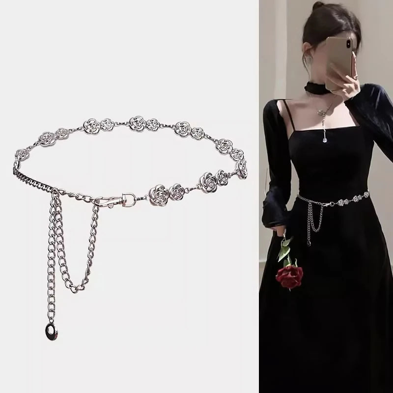 Metal Flower Waist Chain Belt – Retro Women's Waistband Women's Waist Chain Axl
