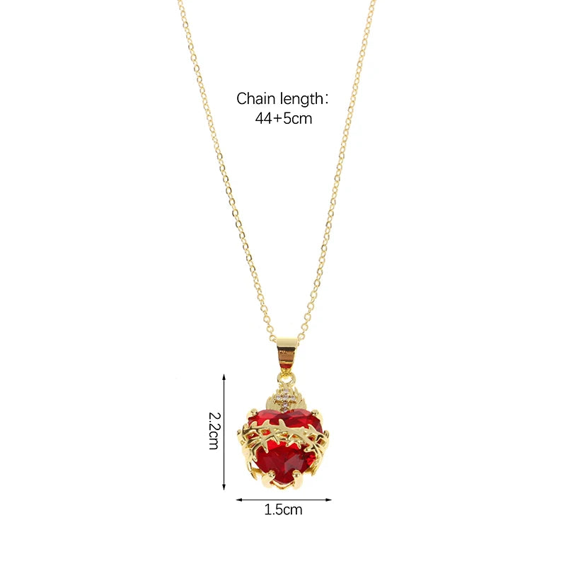 Jesus Cross Choker Necklace – Red Zircon Heart Pendant Women Pendant Necklace Axl onesize