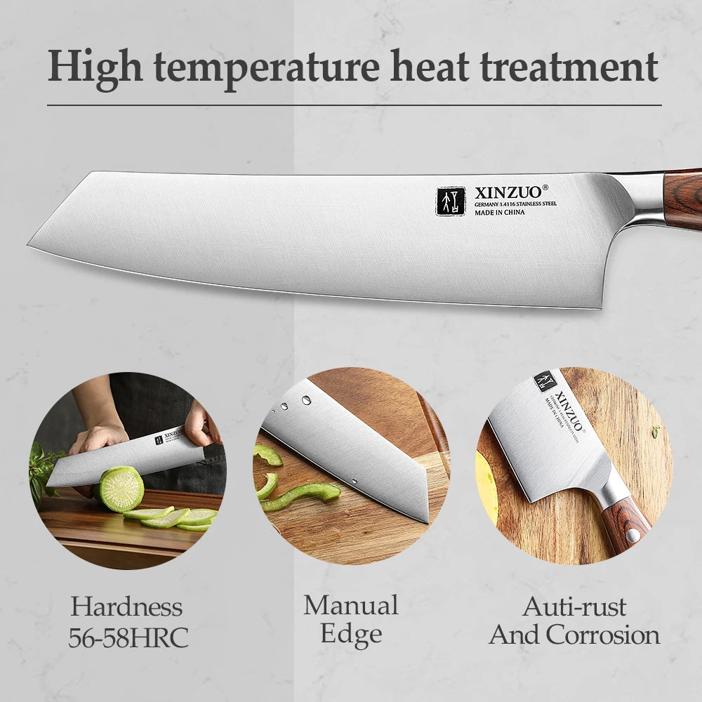 XINZUO 8" Bunka Knife – German Steel, Pakka Wood Handle Bunka Kitchen Knife Axl
