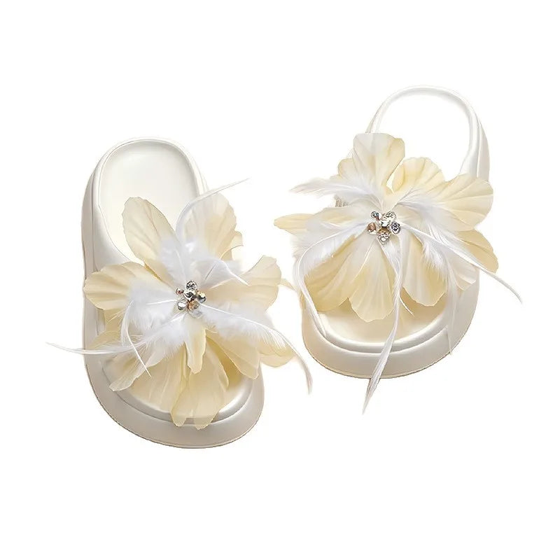 Women's Flower Beaded Slippers – Thick Sole Summer Flat Slides Women's Summer Slippers Axl