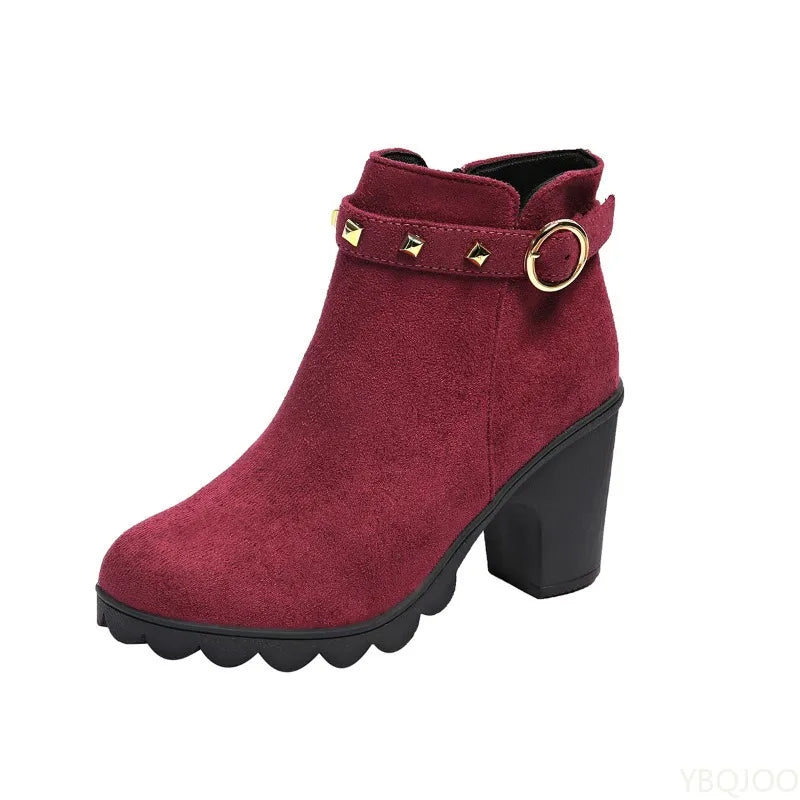 Women's Suede Block Heel Ankle Boots – Side Zip, Wide Sizes Heeled Ankle Boots Axl