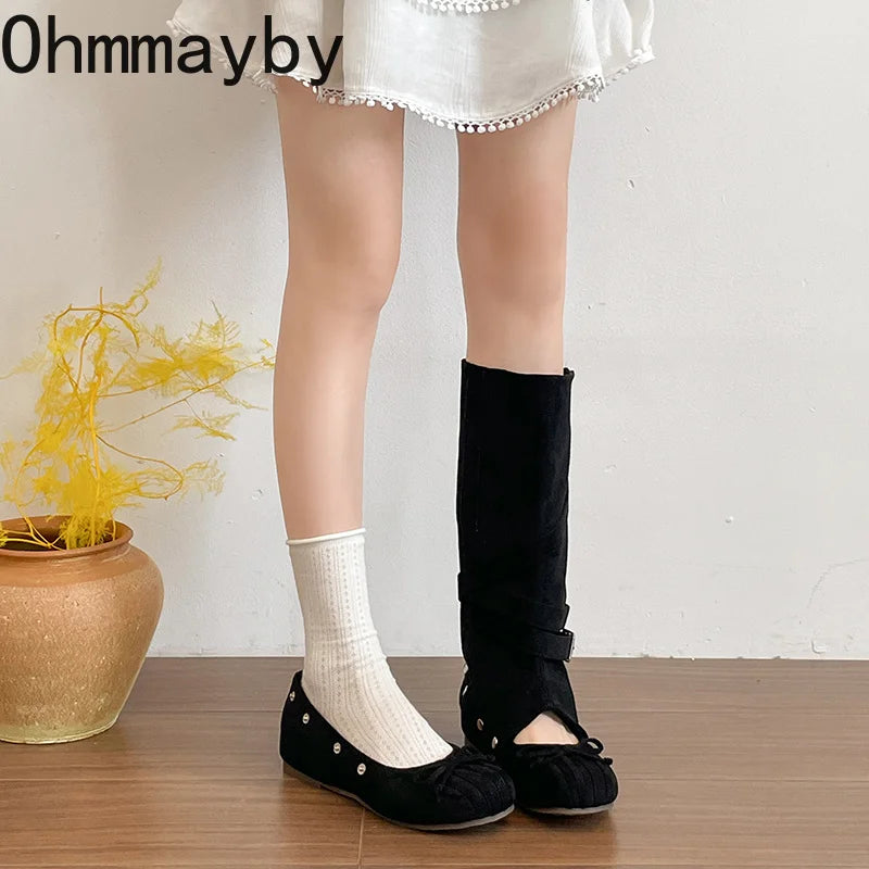 Women's Vintage Hollow Wedge Boots | Multi-Buckle Slip-On Wedge Boots Axl