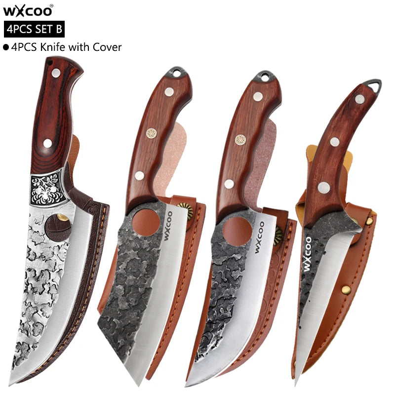 WXCOO Forged Boning Knife – Stainless Steel Butcher Knife Boning Knife Axl 4PCS SET B