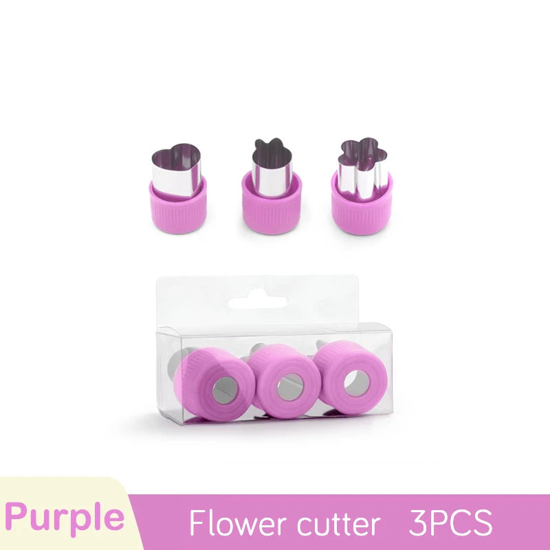 Stainless Steel Flower & Cartoon Cookie Fruit Cutter Mold Set Cookie Cutter Set Axl 3pcs-Purple