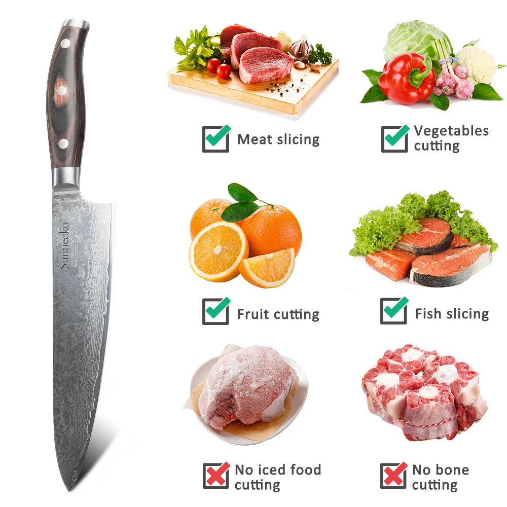 Sunnecko Damascus Steel Chef Knife Set – VG10 Pakkawood 1–3 Pc Damascus Kitchen Knife Set Axl